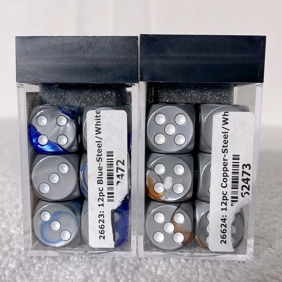 Blue Steel White Copper Steel White Dice Sets X2 - Picture 2 of 6